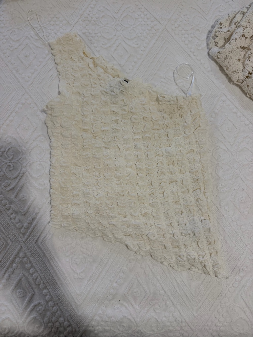 Cream One-Shoulder Ruffled Knit Dress H&M